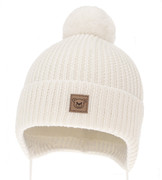 Czapka zimowa dla chłopca, 100% wełniana merino, podszewka merino, Fotik, biała, 44-47 cm