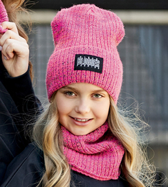 Czapka beanie i komin, komplet dla dziewczyny Bloggier, różowy, 54-56 cm