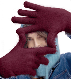 Rękawiczki damskie z angory, bordowe, M/L