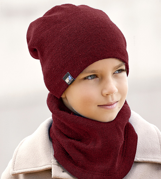 Zimowa czapka i komin, sportowy komplet dla chłopca, Creation, dwustronny, granat + bordo, 50-55 cm
