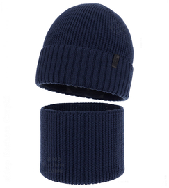 Czapka i komin dla chłopca, 100% merino, Rahian, granatowy, 53-55 cm