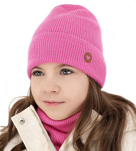 Czapka i komin dla dziewczynki, jesienny/wiosenny komplet wełniany, 100% merino, Corrie, róż pudrowy, 52-54 cm