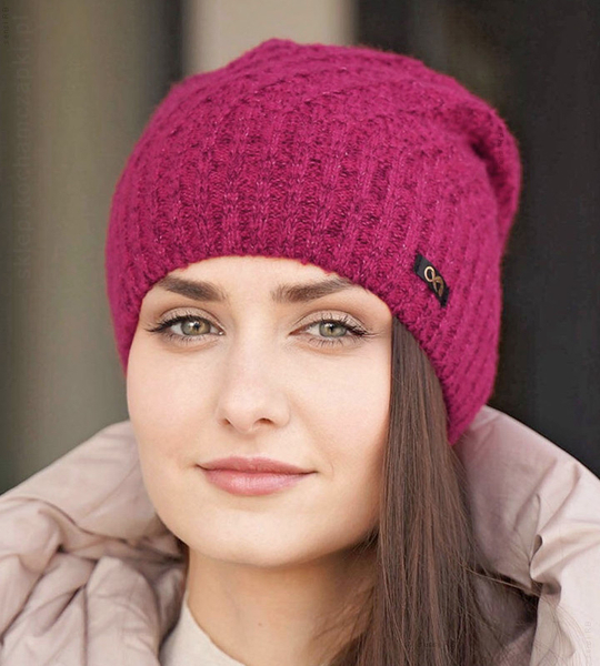 Czapka zimowa damska, z wełną merino, Simha, różowy, 55-60 cm	