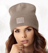 Damska, młodzieżowa czapka Frida, prążek, beżowy (2), 56-62 cm