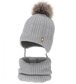 Czapka zimowa i komin z wełną merino, dla dziewczynki, Anmunda, szary (03) , 48-50 cm