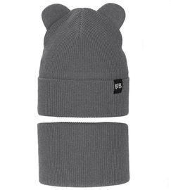 Komplet wiosenny/jesienny dla chłopca, czapka i komin, szary ciemny, Jragan, 50-54 cm