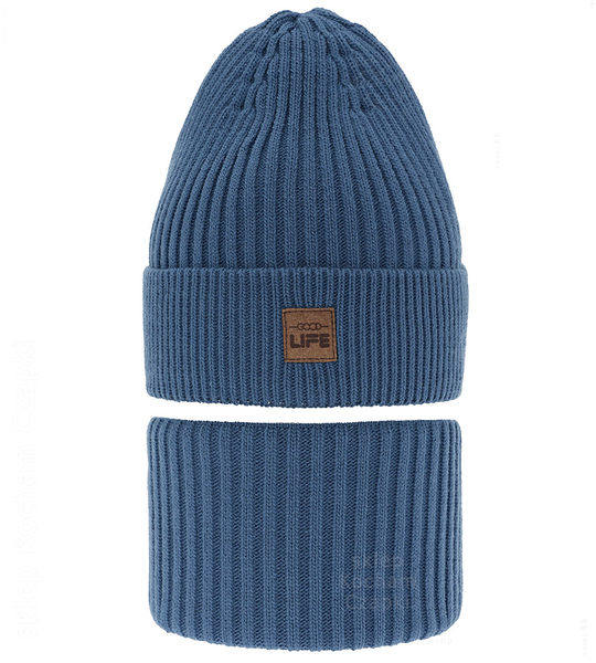 Komplet zimowy dla chłopca, czapka i komin, Sabilio, niebieski (01), 52-55 cm