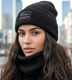 Komplet czapka i komin, damski zimowy wełniany,  merino 100%, Gabrid, czarny, 56-60 cm