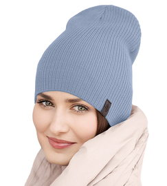 Czapka wiosenna/jesienna damska, w prążek, niebieska, Cemri, 54-56 cm
