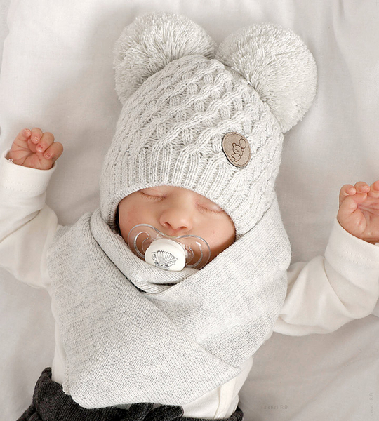 Zimowa czapka i szalik dla noworodka, niebieski blady, Olanso, 40-42 cm