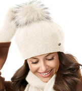 Beret damski zimowy, angora, Dimmis, śmietanka v2, 56-60 cm