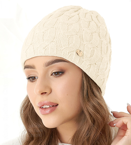 Czapka damska, zimowa, Sarandi, kremowa, 55-57 cm