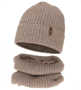 Czapka i komin dla chłopca, z wełną merino, Locton, beżowy (04), 50-52 cm