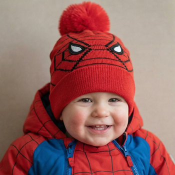 Czapka dla chłopca, Spiderman, podszyta futerkiem, czerwona, 44-48 cm