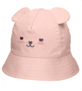 Dziewczęcy kapelusz na lato z uszkami – 100% bawełna, filtr UV+30, Impuku,  pudrowy róż, 48-50 cm