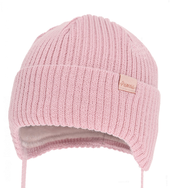 Czapka niemowlęca na zimę dla dziewczynki, merino, Nissia, różowa, 40-42 cm