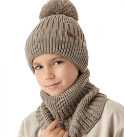 Czapka zimowa z kominem dla chłopca, Benten, beżowy, 52-55 cm