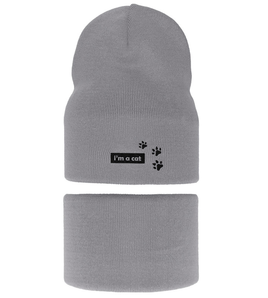 Komplet wiosenny-jesienny, dla dziewczynki, czapka i komin, szary, Nragita, 50-54 cm