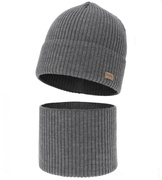 Czapka i komin dla chłopca, jesienny/wiosenny komplet, 100% wełna merino, Tinros, szary (08), 52-54 cm