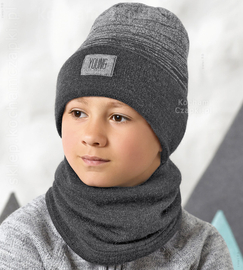 Czapka zimowa beanie i komin dla chłopca, Mathias, szary, 50-54 cm