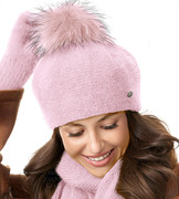 Beret damski zimowy, angora, Dimmis, różowy jasny, 56-60 cm