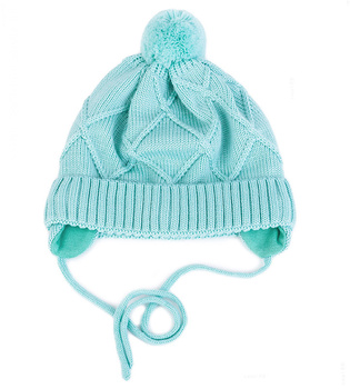 Czapka dla chłopca, 100% merino extrafine, wiązana,  Hagne, turkusowa, 48-52 cm