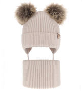 Czapka zimowa i komin z wełny merino, dla dziewczynki, jasny beżowy (10), Lisvia, 46-48 cm