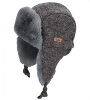 Czapka dla chłopca, uszatka zimowa, wełniana, Saviio, szary, 54-56 cm