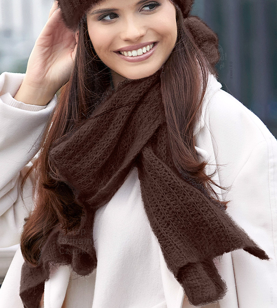 Ekskluzywny szalik damski, angora, Softina, brązowy