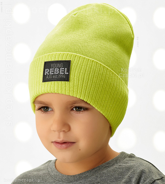 Dzianinowa, neonowa, czapka dla chłopca, Young Rebel, rozm. 51-55 cm 