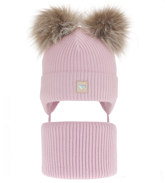  Czapka i komin dla dziewczynki, komplet zimowy,  Arrika, liliowy róż, 50-52 cm