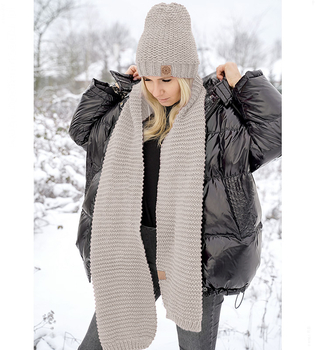 Elegancka czapka z polarem i długi szal, zimowy komplet, Gisele, rozm. 54-56  cm