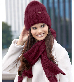 Ekskluzywna czapka damska, angora, Softina, bordowa, 54-56 cm