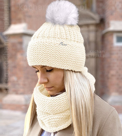 Czapka damska zimowa, z pomponem i komin, Mauricia rozm. 55-57 cm