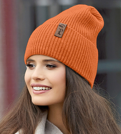Ekskluzywna czapka zimowa damska, wełniana, Vedila, pomarańczowy, 55-58 cm