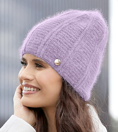 Czapka zimowa damska z angorą, Kristana, liliowy, 55-58 cm