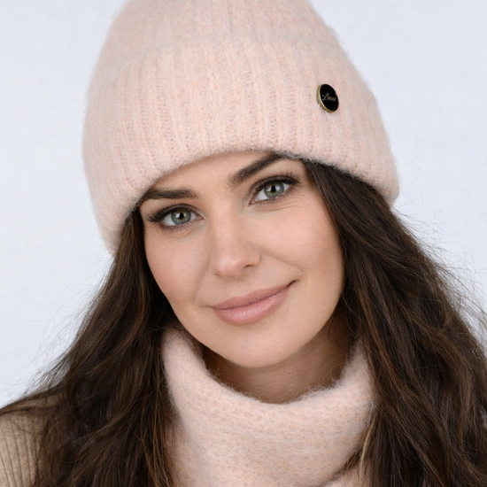 Czapka i komin damski, zimowy komplet, Eteser, brzoskwiniowy, 55-57 cm