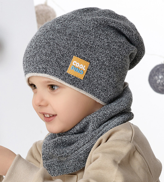 Komplet jesienno-zimowy dla chłopca, czapka i komin, Nuoro, beżowy,  46-50 cm