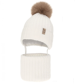 Czapka i szalik dla noworodka, dla chłopca, Gabbil, śmietankowy, 38-40 cm
