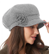Kaszkiet, beret z daszkiem, damski zimowy, Granja, szary, 56-58 cm
