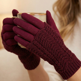 Rękawiczki damskie 2w1, bordowe / burgundowe