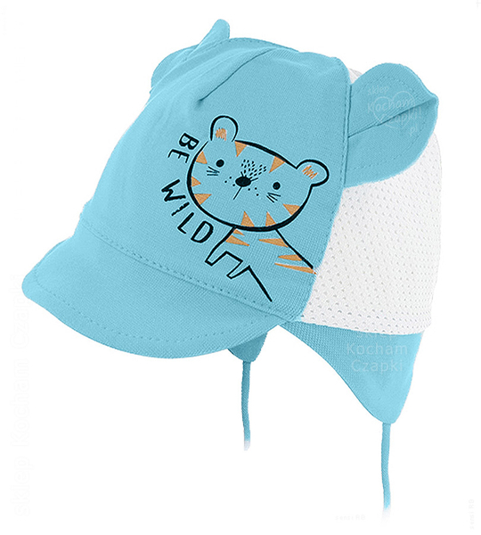 Czapka niemowlęca dla chłopca, z siateczką, Vildon, turkus + biały, 36-38 cm