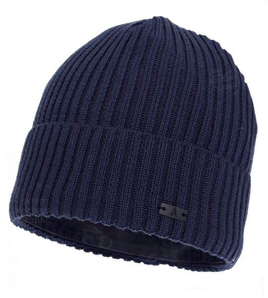 Czapka zimowa męska, z wełną merino, Fojjer, granatowy (04), 56-59 cm