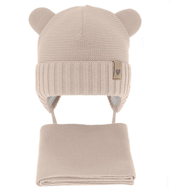 Czapka zimowa i szalik dla dziewczynki, Eliea, beżowy, 46-48 cm
