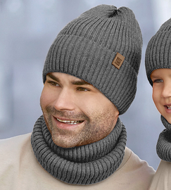 Komplet zimowy męski, czapka i komin, Marceddi, szary, 57-60 cm