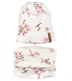 Czapka i komin, wiosenny komplet dla dziewczynki, śmietankowy, 46-49 cm