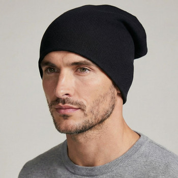 Czapka męska z wełny merino 100%, 2w1, szaro-czarna, 56-59 cm