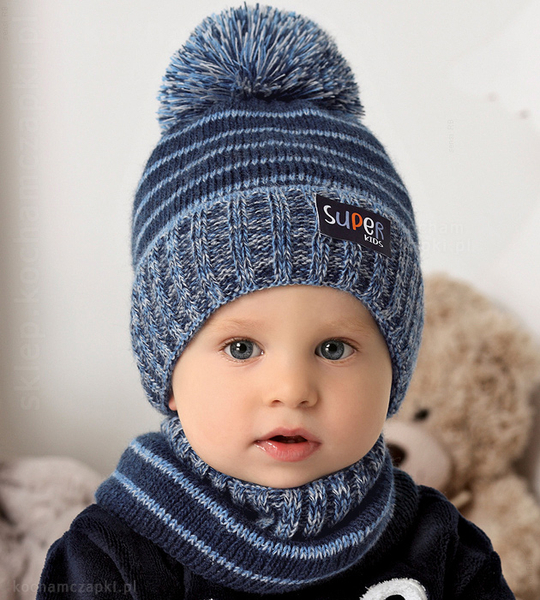 Zimowa czapka chłopięca i komin, Super Kids, rozm. 45-48cm