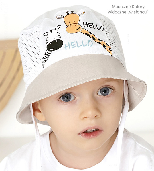 Kapelusz dla chłopca, z siateczką, Salve, biały + szaro- beżowy, 50-52 cm