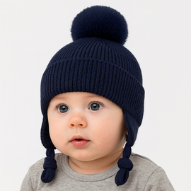 Czapka merino, dla dziecka, prążek, Varma, granatowa, 42-46 cm